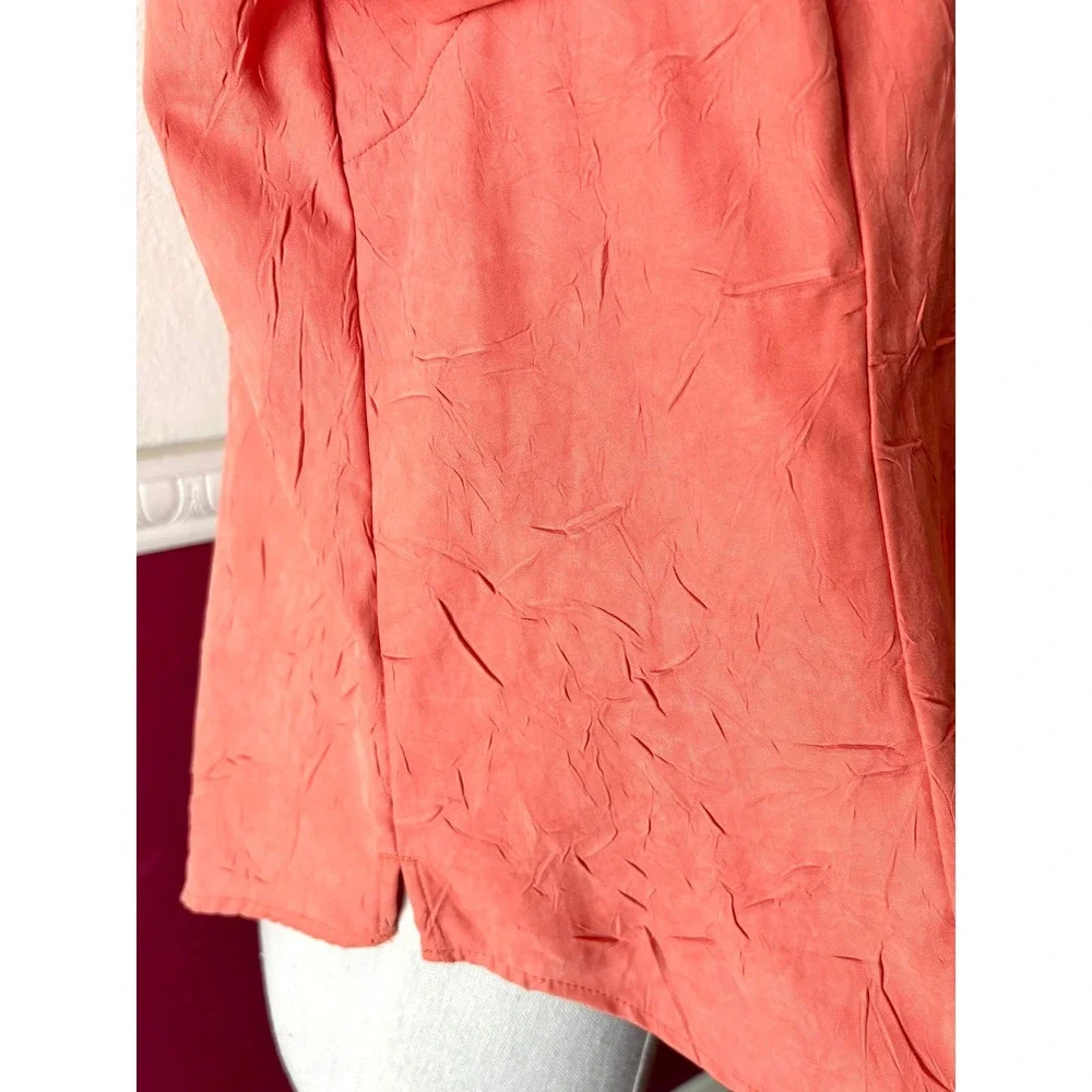 Coldwater Creek Coral Orange Crinkle Texture Button Up Top Women's Petite M Chic